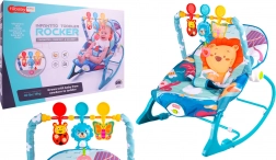 Rezgetős kék oroszlán babaülőke és hintaszék