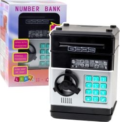 Fekete széf üvegpénztár PIN kóddal és fény-, valamint hangeffektekkel