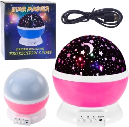 360°-ban forgó LED lámpa és csillagprojektor – rózsaszín