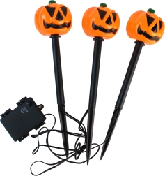 LED kerti leszúrható töklámpás Halloweenre, 3 darabos készlet, 30 cm