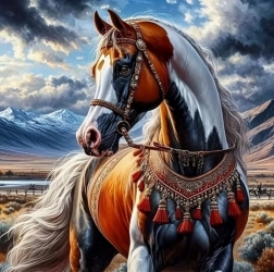 Gyémántfestés Indiai felszerelésű ló 30x40 cm