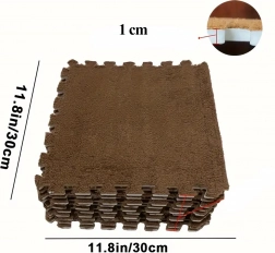 Plüss felületű habszivacs puzzle padlólap készlet, barna 30 × 30 cm (12 db)