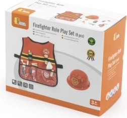 VIGA tűzoltó jelmez gyerekeknek mellénnyel és fa kiegészítőkkel, 8 darab