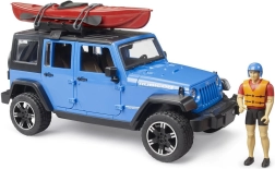 Bruder Jeep Wrangler Rubicon kajakkal és figurával, 1:16 méretarányban