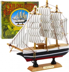 Dekoratív háromárbocos modell fekete-fehér 21x21 cm