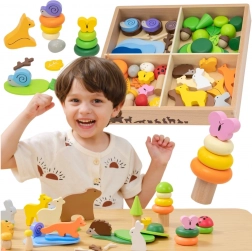 Viga színes fa kockák – erdei történetek, 58 darab