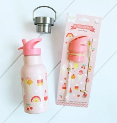 A Little Lovely Company kupak-, kefe- és szívószálkészlet 350 ml-es rozsdamentes acél palackhoz – Fagylalt