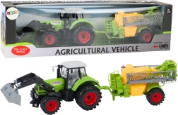 Traktor rakodóval és permetezővel zöld