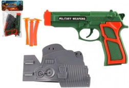 Gyerek pisztoly tapadókorongos nyilakkal és tokkal, 3 db nyíl, műanyag, 19 × 13 cm