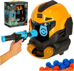 lövöldözős játék robotfej céllal és habgolyókkal
