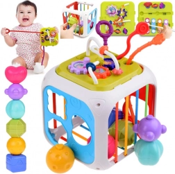 Oktató aktivitáskocka formaillesztővel és csengőkkel