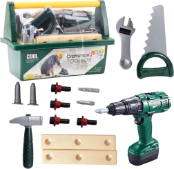 Gyermek szerszámkészlet hordtáskában akkumulátoros csavarhúzóval, 14 darabos