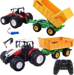 RC traktor távirányítóval, gumikerékkel és billenős pótkocsival, 2,4 GHz