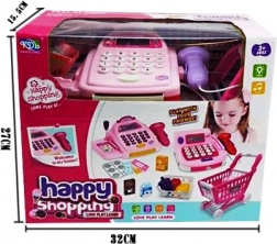 Pénztár szupermarket bevásárlókocsival és vásárlással