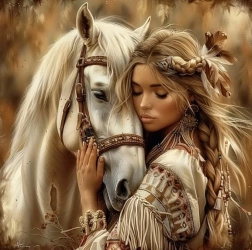 Gyémántfestés indián nő lóval 30 × 40 cm