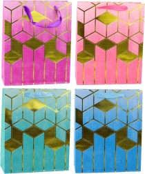 Ajándéktáska geometrikus arany mintával 32 × 26 × 12 cm