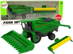 Zöld kombájn kiegészítő egységgel – játék gyerekeknek