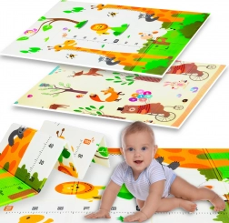 Összehajtható, kétoldalas gyermek XPE játszószőnyeg HUMBI 120 × 180 × 0,8 cm – állatkák és zsiráfok magasságmérővel