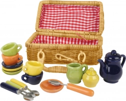 Small Foot Piknikkosár színes kerámia edényekkel