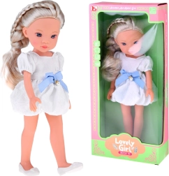 Lovely Girl divatbaba fehér ruhában kék masnival 33 cm