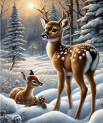 Gyémántfestés őzgidák a havas erdőben 30 × 40 cm