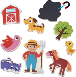 VIGA mágneses farmbarátok – 20 darabos fa mágneskészlet