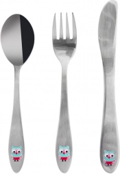 Gyermek rozsdamentes evőeszköz bagoly mintával, 3 db