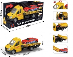 vontató teherautó versenyautóval, fényekkel és hangokkal