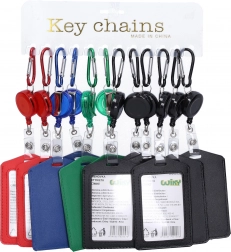 Névjegy kulcsokra görgős mechanizmussal és karabinerrel