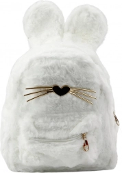 Fehér gyerek hátizsák nyuszifülekkel és díszítő bajuszokkal