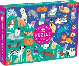 Kétoldalas kutyás és macskás puzzle, 100 darab, MUDPUppy