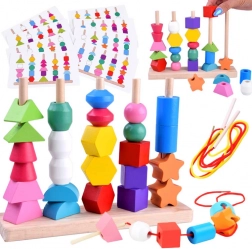 Fa oktató kirakó és fűzőkészlet, 25 darab