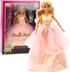 Anlily baba púderszínű esti ruha, mozgatható végtagok, szőke haj