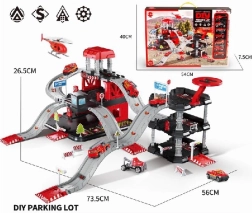 Parkoló 6 fém autóval és helikopterrel