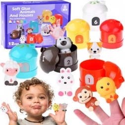 Gumiból készült állatkák készlet házikókkal és számokkal