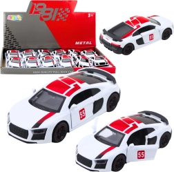 Fém sportautó 1:43 méretarányban visszahúzós meghajtással és nyitható ajtókkal – fehér