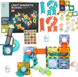 Mágneses építőkockák világító golyópályával – 49 elem
