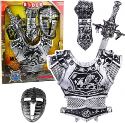 Nagy lovagi maszk szett, páncél, kard, védő ezüst