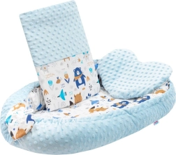 Luxus baba fészek párnával és takaróval Minkyből, kék – New Baby
