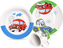 Orion autós gyermek porcelán reggeliző készlet, 3 részes