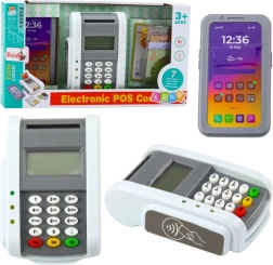 Gyerek fizetési terminál telefonnal és kártyával, fényekkel és hangokkal