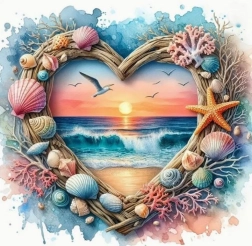 Gyémántfestés szív tengerparti kilátással 30 × 40 cm