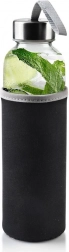 Üveg vizespalack neoprén tokkal, 490 ml, fekete