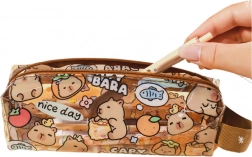 Kis átlátszó iskolai tolltartó Kapibara 19cm