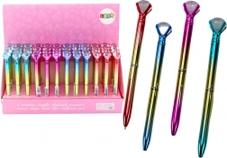 Golyóstoll csillogó „gyémánttal”, aranyszínű testtel, kék betét 0,7 mm