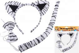 Farsangi szett – fehér tigris (fejpánt, farok és csokornyakkendő)