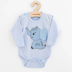 Újszülött hosszú ujjú body New Baby Happy Elephant, kék 74 (6–9 hónapos)