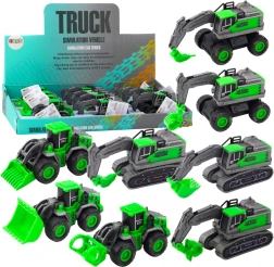 Felhúzós (súrlódásos) meghajtású építőjármű – mini markológép, rakodó vagy bulldózer, zöld