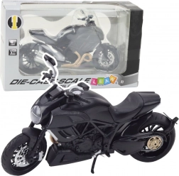 fém sportmotorkerékpár 1:12 fényekkel és hangokkal – fekete arany elemekkel