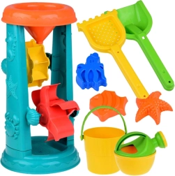 Nagy homokozó játék készlet vödörrel, gereblyével és vízikerékkel